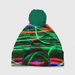 Шапка с помпоном Абстрактное множество цветных линий, цвет: 3D-зеленый