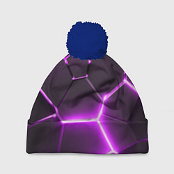 Шапка с помпоном Фиолетовые неоновые геометрические плиты, цвет: 3D-тёмно-синий