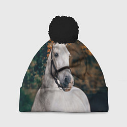 Шапка с помпоном Белая лошадка, цвет: 3D-черный