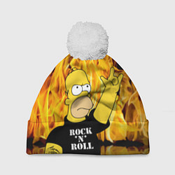 Шапка с помпоном Homer Simpson - Rock n Roll!, цвет: 3D-белый