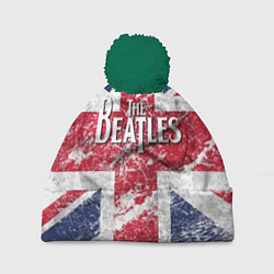 Шапка с помпоном The Beatles - лого на фоне флага Великобритании, цвет: 3D-зеленый