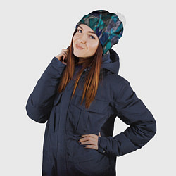 Шапка с помпоном Сине - черная гранжевая абстракция, цвет: 3D-белый — фото 2