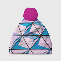 Шапка с помпоном Абстрактные геометрические панели, цвет: 3D-малиновый