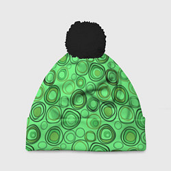 Шапка с помпоном Ярко-зеленый неоновый абстрактный узор, цвет: 3D-черный
