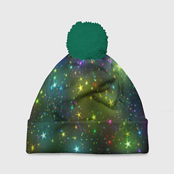 Шапка с помпоном Маленькие неоновые звездочки, цвет: 3D-зеленый