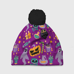 Шапка c помпоном Happy Halloween - holiday pattern