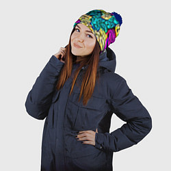 Шапка с помпоном Психоделические манулы, цвет: 3D-тёмно-синий — фото 2