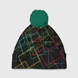 Шапка с помпоном Разноцветные квадраты, цвет: 3D-зеленый