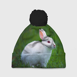 Шапка с помпоном Кролик на фоне травы, цвет: 3D-черный