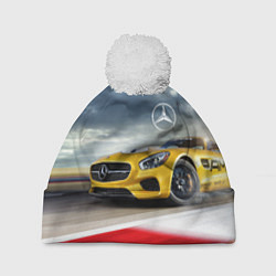 Шапка с помпоном Mercedes AMG V8 Biturbo на трассе, цвет: 3D-белый