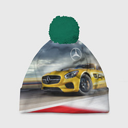 Шапка с помпоном Mercedes AMG V8 Biturbo на трассе, цвет: 3D-зеленый