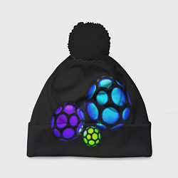 Шапка с помпоном Объёмные неоновые шары, цвет: 3D-черный