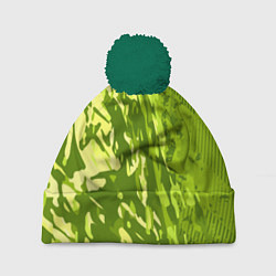 Шапка с помпоном Зеленый абстрактный камуфляж, цвет: 3D-зеленый