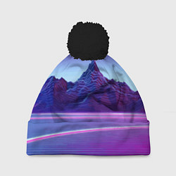 Шапка с помпоном Neon mountains - Vaporwave, цвет: 3D-черный