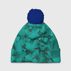 Шапка с помпоном Абстрактные сине-зелёные кубы, цвет: 3D-тёмно-синий