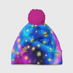 Шапка с помпоном Снежинки и звезды - яркие цвета, цвет: 3D-малиновый
