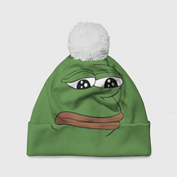 Шапка с помпоном Лягушонок Pepe грустит, цвет: 3D-белый