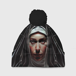 Шапка с помпоном Нейросеть: монахиня, цвет: 3D-черный