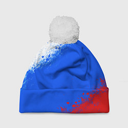 Шапка с помпоном Флаг России - триколор, цвет: 3D-белый