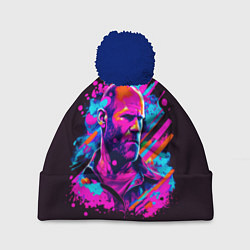 Шапка с помпоном Jason Statham - pop art, цвет: 3D-тёмно-синий