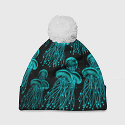 Шапка с помпоном Неоновые медузы, цвет: 3D-белый