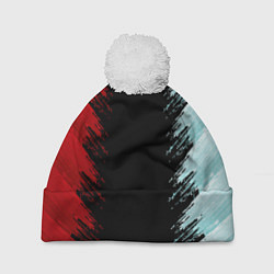 Шапка с помпоном Красно-бирюзовый разрыв, цвет: 3D-белый