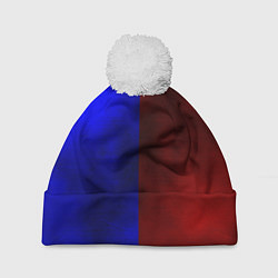 Шапка с помпоном Половина синяя, половина красная, цвет: 3D-белый