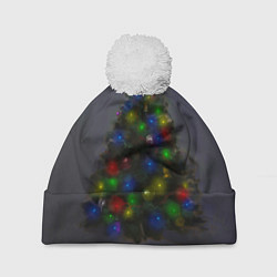Шапка с помпоном Огни на новогодней елке, цвет: 3D-белый