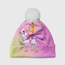 Шапка с помпоном Принцесса с золотыми волосами на лошади, цвет: 3D-белый