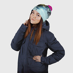 Шапка с помпоном Космический корабль и девушка, цвет: 3D-малиновый — фото 2