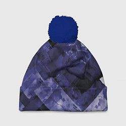 Шапка c помпоном Синие, чёрные и белые полоски