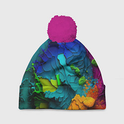 Шапка с помпоном Взрыв красок, цвет: 3D-малиновый