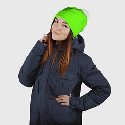 Шапка с помпоном Кислотный зеленый, цвет: 3D-белый — фото 2