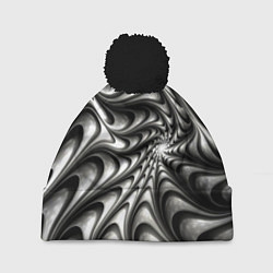 Шапка с помпоном Abstract fractal grey, цвет: 3D-черный