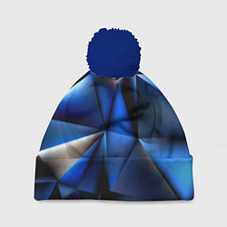 Шапка c помпоном Polygon blue abstract