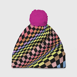 Шапка с помпоном Colorful avant-garde chess pattern - fashion, цвет: 3D-малиновый