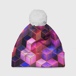 Шапка с помпоном Цветные кубики, цвет: 3D-белый