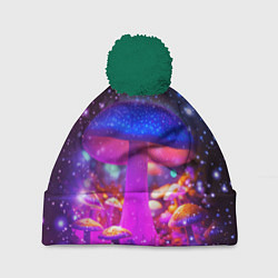 Шапка с помпоном Звезды и неоновые светящиеся грибы, цвет: 3D-зеленый