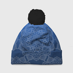 Шапка с помпоном Мандала на градиенте синего цвета, цвет: 3D-черный