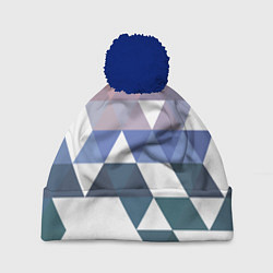 Шапка с помпоном Абстрактные разноцветные треугольники в паттерне, цвет: 3D-тёмно-синий