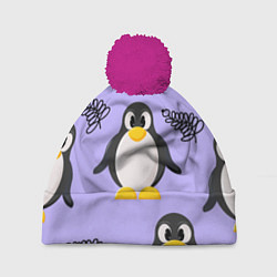 Шапка с помпоном Пингвин и веточка, цвет: 3D-малиновый