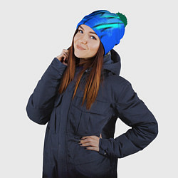 Шапка с помпоном Sport uniform - синие брызки, цвет: 3D-зеленый — фото 2