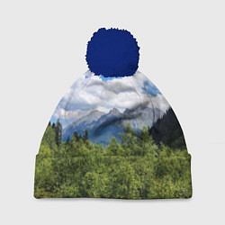 Шапка с помпоном Фото гор, цвет: 3D-тёмно-синий