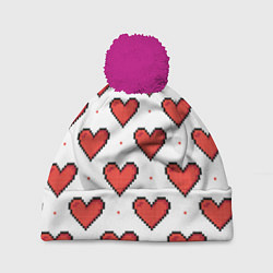 Шапка с помпоном Pixel heart, цвет: 3D-малиновый