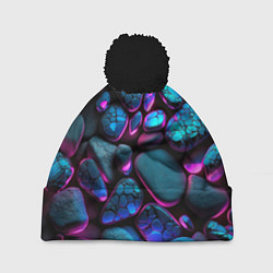 Шапка с помпоном Неоновые камни, цвет: 3D-черный
