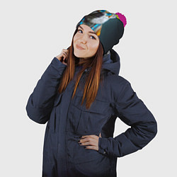 Шапка с помпоном Хиппи белый медведь, цвет: 3D-малиновый — фото 2