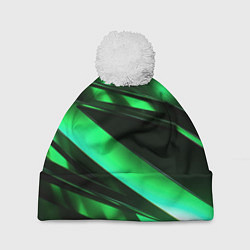 Шапка с помпоном Зеленая неоновая абстракция, цвет: 3D-белый