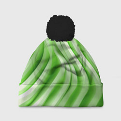 Шапка с помпоном Белые и зеленый волны, цвет: 3D-черный