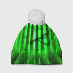 Шапка с помпоном Зеленые неоновый световой фон, цвет: 3D-белый