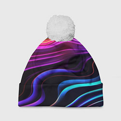 Шапка с помпоном Неоновые волны, цвет: 3D-белый